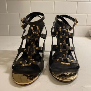 Tory Burch Black and Gold Studded Sandals